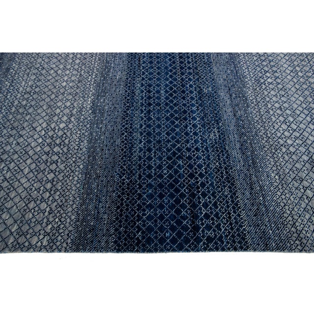 Modern Savannah Style Handmade Gray and Blue Wool Rug With Geometric Pattern For Sale - Image 9 of 10