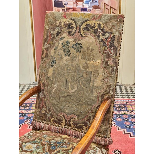 Wood Neo-Renaissance Louis XIII Armchair with Tapestry For Sale - Image 7 of 7