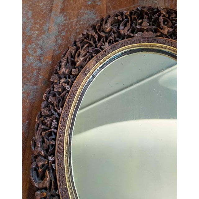 19th Century Chinese Canton Export Carved Reticulated Mirror Frame With Birds For Sale - Image 4 of 18