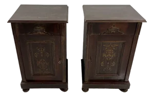 Vintage English Edwardian Bedside Tables with Inlays, 1930s, Set of 2