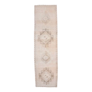 1970s Vintage Handmade Wool Cotton Beige Runner Rug For Sale