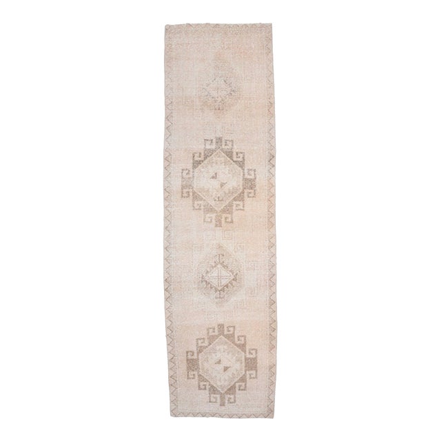 1970s Vintage Handmade Wool Cotton Beige Runner Rug For Sale