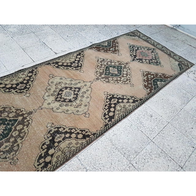 1970s 1970s Hand Knotted Vintage Turkish Anatolian Oushak Runner 3'8" X 12'8" For Sale - Image 5 of 12