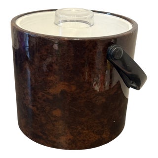 Vintage Shelton Designs Attributed Tortoise Shell Ice Bucket by Towle – Mid-Century Modern Insulated Acrylic Barware For Sale