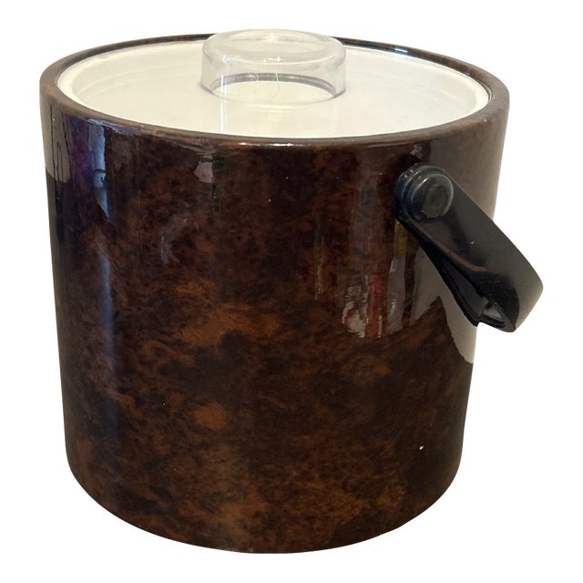 Vintage Shelton Designs Attributed Tortoise Shell Ice Bucket by Towle – Mid-Century Modern Insulated Acrylic Barware For Sale