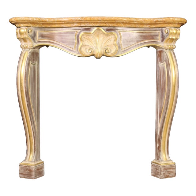 Italian Scenic Painted and Gilded Wooden Fireplace, 1980 For Sale