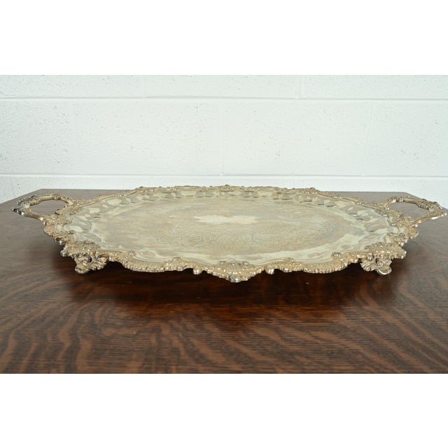 Tiffany and Co. Tiffany & Co. Style Antique Victorian Repoussé Silverplate Serving Tray For Sale - Image 4 of 12