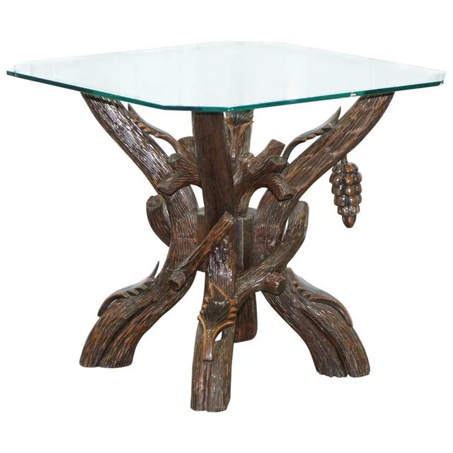 Black Forest Side Table with Glass Top & Wood Carvings of Leaves & Grapes For Sale - Image 15 of 15