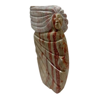 Late 20th Century Hand-Carved Mexican Onyx Stone Sculpture “Wind Figure” Signed For Sale