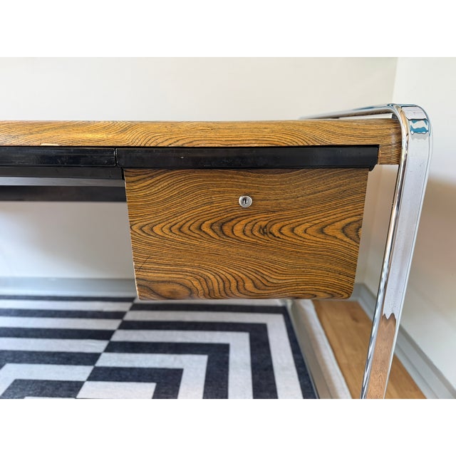 1970s Peter Protzman for Herman Miller Zebrawood & Chrome Desk, Tubular Collection, 1970-1971 For Sale - Image 5 of 17
