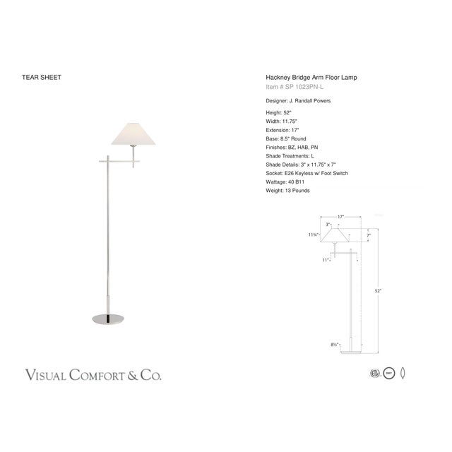 J. Randall Powers by Visual Comfort Signature Hackney Bridge Arm Floor Lamp in Polished Nickel with Linen Shade Designer:...