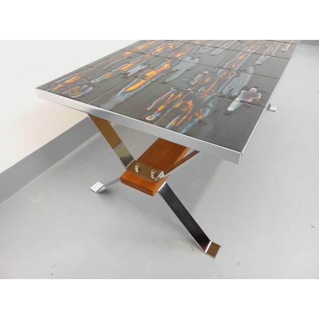 Vintage Coffee Table in Ceramic, Chrome Metal and Wood, 1960s For Sale - Image 9 of 18