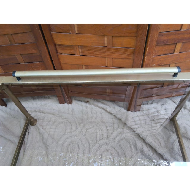 Vintage Mid-Century Hollywood Regency Racetrack Oval Brass & Glass Coffee Table in the Style of Maison Jansen For Sale - Image 4 of 10