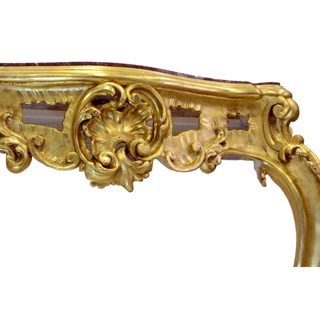 Antique Louis Philippe Italian Giltwood Console Table with Red Marble Top, 19th Century For Sale - Image 9 of 14