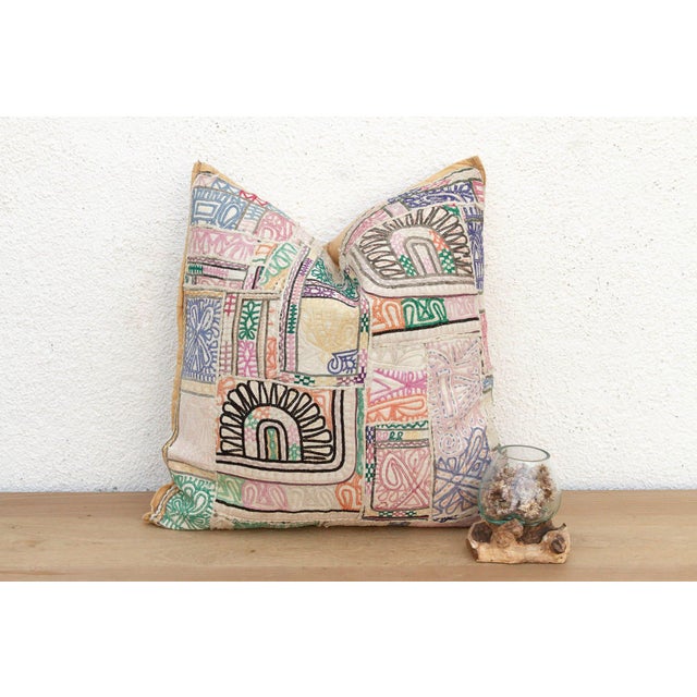 Textile Large Pastel Heritage Antique Jaisalmer Pillow For Sale - Image 7 of 7