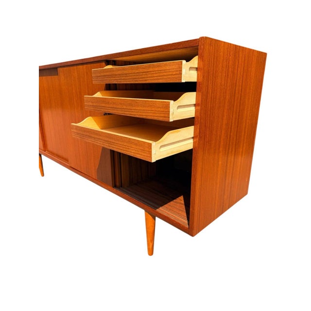 Wood Danish Teak Credenza | Four Sliding Doors | C. 1960s For Sale - Image 7 of 14