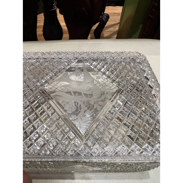 Metal Fine Hawkes Cut Crystal & Sterling Silver Ornithological Motif Box For Sale - Image 7 of 11