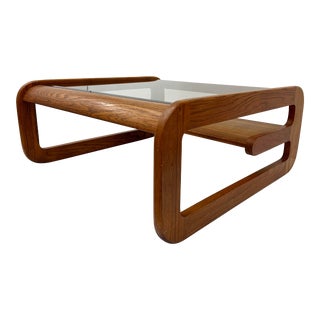 Vintage Lou Hodges Wood and Smoked Glass Large Coffee Cocktail Table For Sale