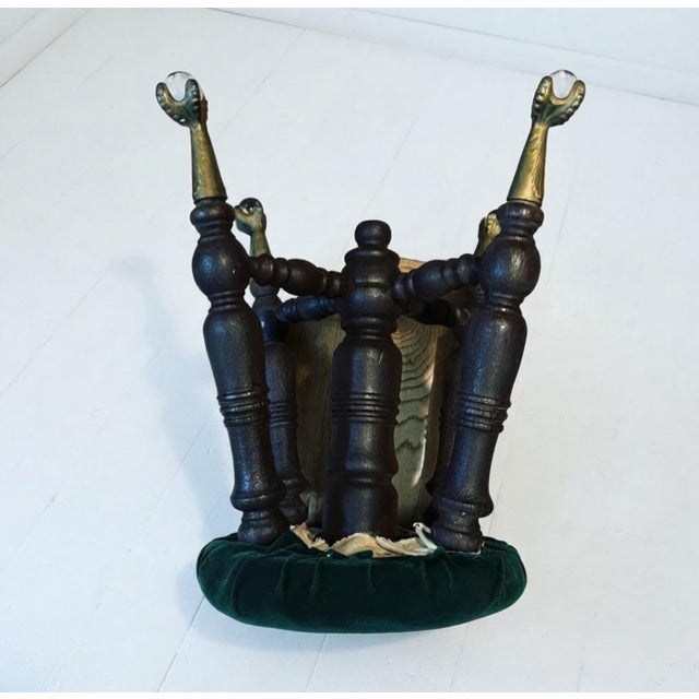Late 19th Century Late Victorian Claw-and-Glass-Ball Stool With Emerald Green Velvet Seat For Sale - Image 5 of 8