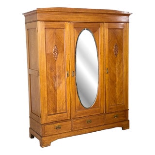 Art Nouveau German Wardrobe in Oak, 1920 For Sale