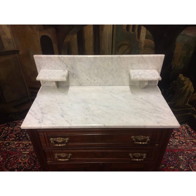 Brown Antique Victorian Washstand Cabinet, Marble Top For Sale - Image 8 of 13