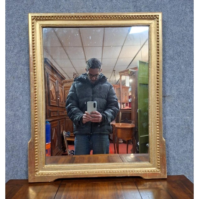 Antique 19th Century Mirror with Beaded Frieze in Gilded Wood For Sale - Image 9 of 9