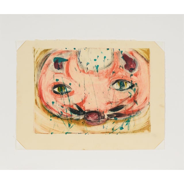 A Cat's Eyes - Transfer Monotype in Water Based Ink on Paper Original transfer monotype painting by California artist...