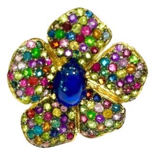 Bochic "Orient" Blue Sapphire & Multi Sapphire Cocktail Ring Set 18K Gold&Silver For Sale