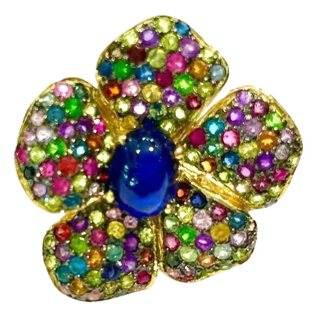 Bochic "Orient" Blue Sapphire & Multi Sapphire Cocktail Ring Set 18K Gold&Silver For Sale