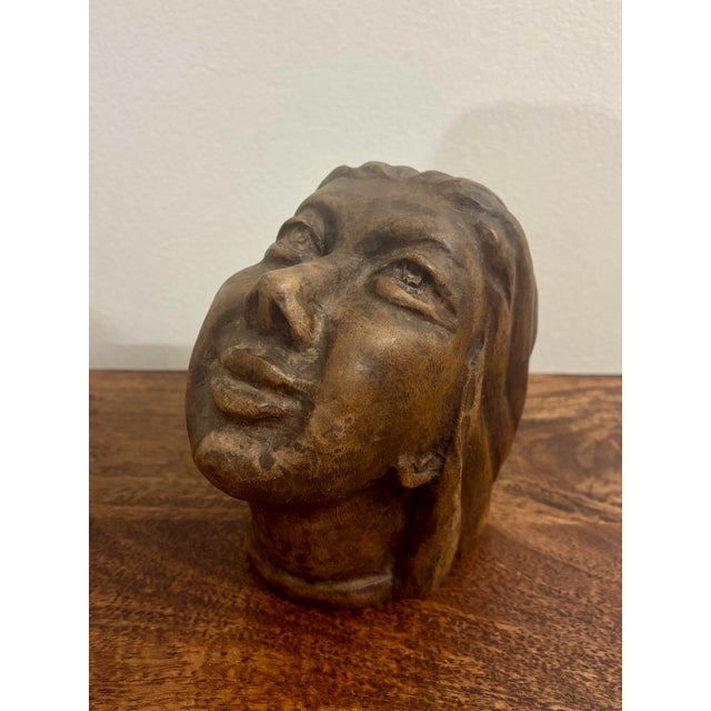 Mid-Century Modern 1967 Haitian Modernist Carved Wood Female Bust by André Lafontant, Signed For Sale - Image 3 of 7