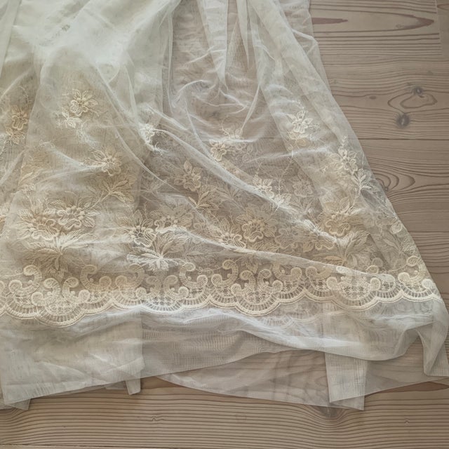 Mid-Century Modern Vintage Extra Wide Ivory Floral Lace Sheer Drapery Panel For Sale - Image 3 of 12
