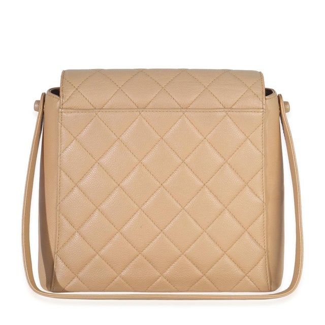 Chanel Vintage 24K Beige Quilted Caviar CC Shoulder Handbag For Sale - Image 4 of 9