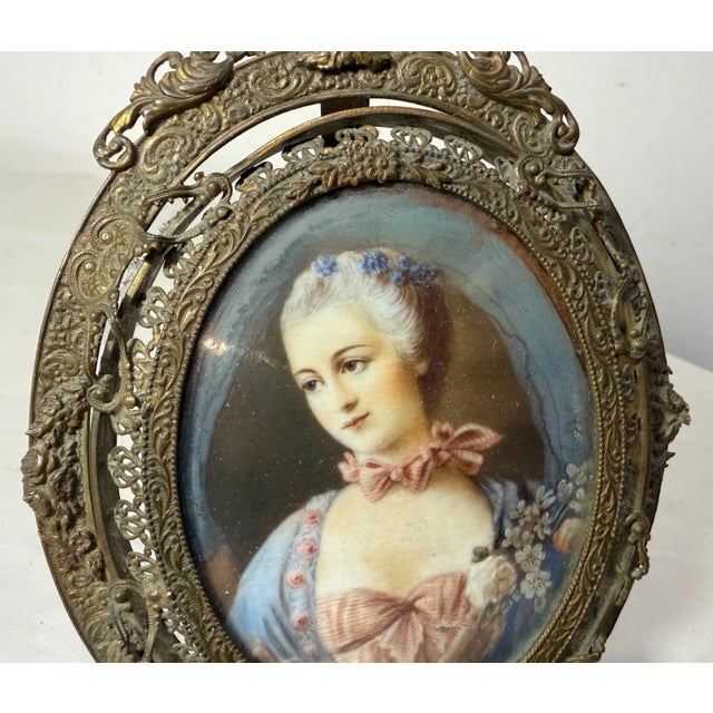 Antique 1800's Original Hand Painted Miniature Victorian Lady Portrait Framed For Sale - Image 9 of 11