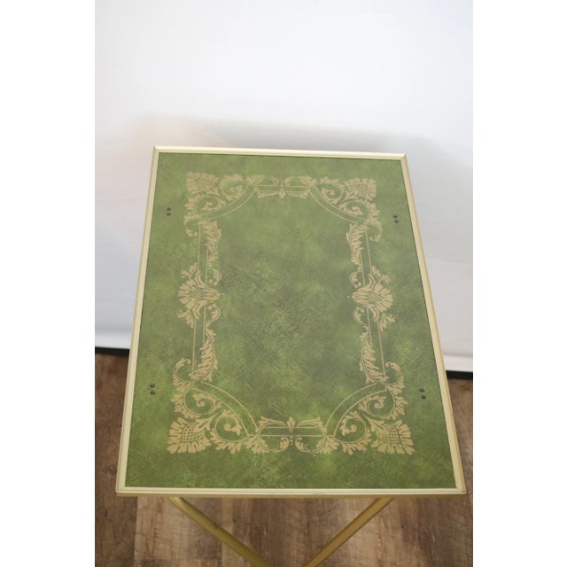 Mid-Century Green and Gold English Regency Design 1960s Tray Tables With Rolling Stand For Sale - Image 10 of 17