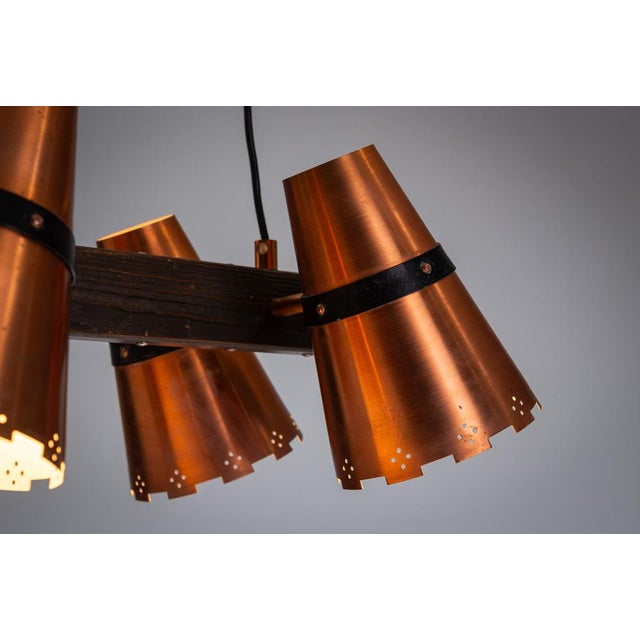 Metal Pendant Lamp in Dark Stained Wood, 1960s For Sale - Image 7 of 12