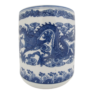 Chinese Blue & White Porcelain Bitong Brush Pot With Dragon in Clouds Motif
