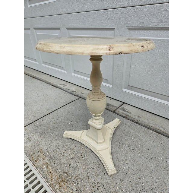 Round Faux Marble Top Side Table Plant Stand -Off White and Cream For Sale - Image 4 of 11