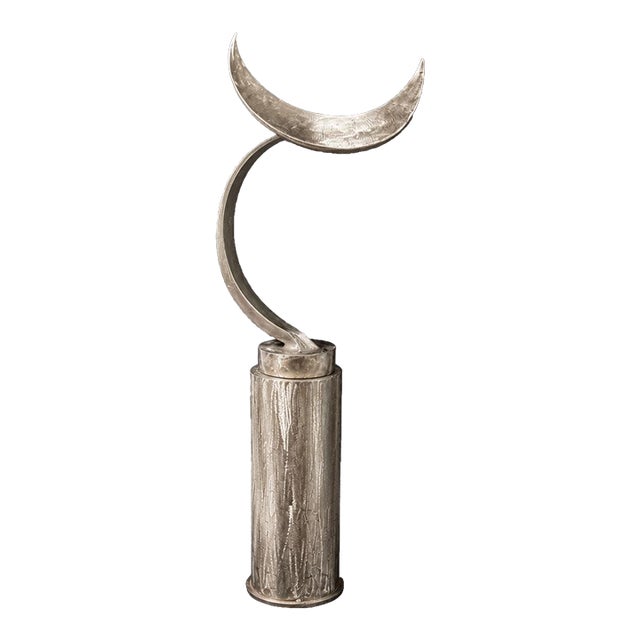 Modernist Polished Steel Crescent Sculpture, C. 1985 - Signed For Sale