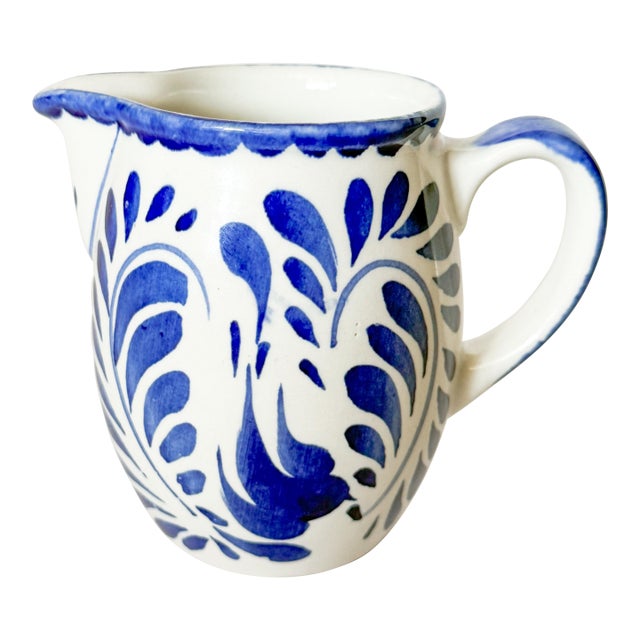 Vintage Anfora Mexico Puebla Blue Creamer Pitcher For Sale