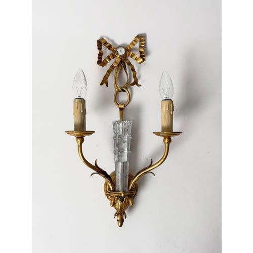 1970s Italian Gilt Metal and Glass Two-Light Wall Sconce with Bow by Banci Firenze, 1970s For Sale - Image 5 of 15