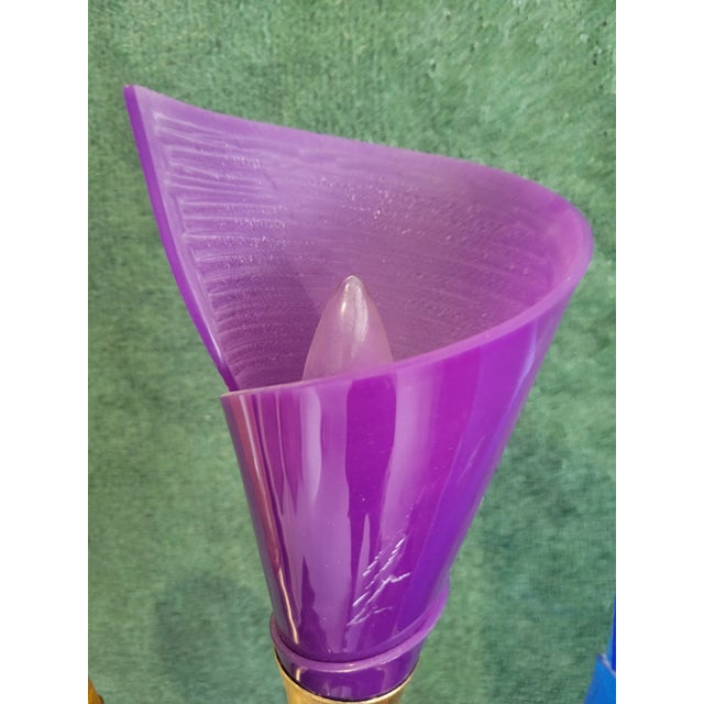 Vintage Mid Century Modern Memphis Style 3 Light Yellow Purple Blue Tulip Colored Lucite Table Lamp For Sale In West Palm - Image 6 of 8