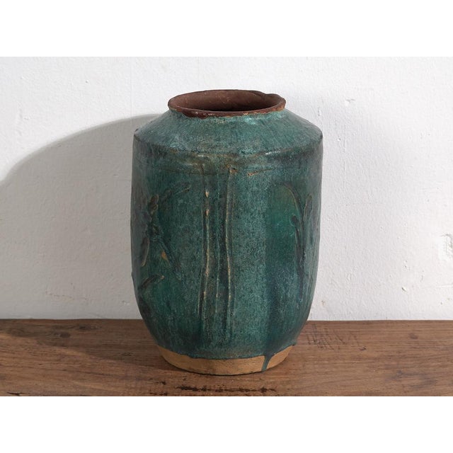 Ceramic Antique Green Stoneware Vase For Sale - Image 7 of 8