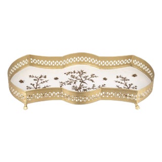 Scalloped Vanity Tray in Ivory/Gold For Sale