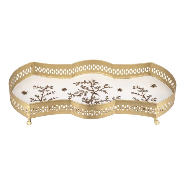 Scalloped Vanity Tray in Ivory/Gold For Sale