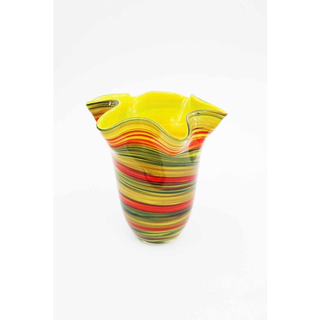 Large Fazzoletto Vase Multicolored Murano Glass Swirl Height 19cm Diameter 18cm Beautiful condition
