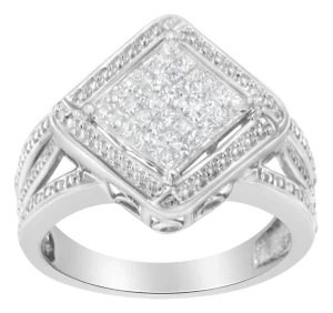 .925 Sterling Silver 2/5 Cttw Princess Cut Diamond Square On Point Cluster Composite Cocktail Ring (H-I Color, SI1-SI2 Clarity) - Size 6