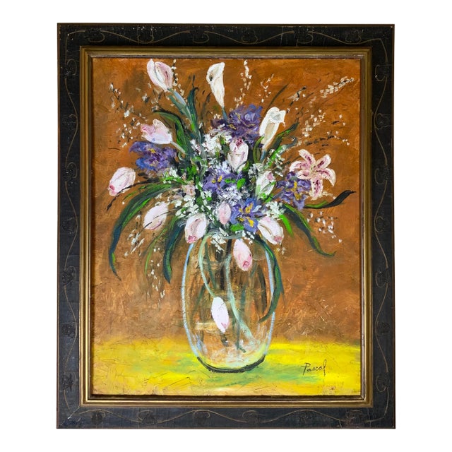 Mid 19th Century Floral Still Life - Framed Oil Painting on Board For Sale