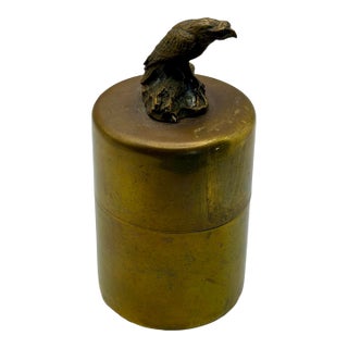 Vintage Brass Eagle Lidded Canister – Sculptural Bird Box / Hollywood Regency Decor For Sale