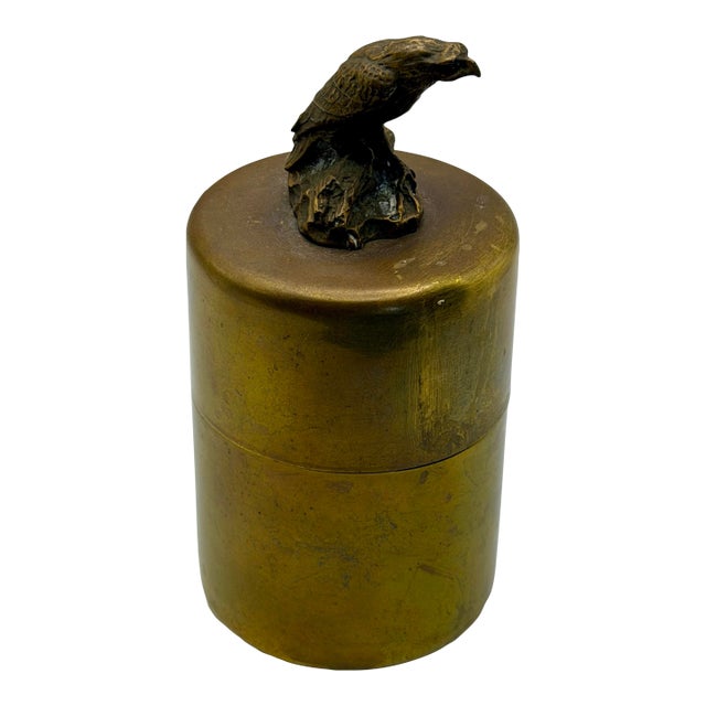 Vintage Brass Eagle Lidded Canister – Sculptural Bird Box / Hollywood Regency Decor For Sale