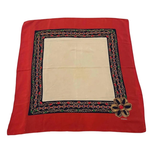 Elegant 1980s Silk French Carré Scarf by Chanel For Sale